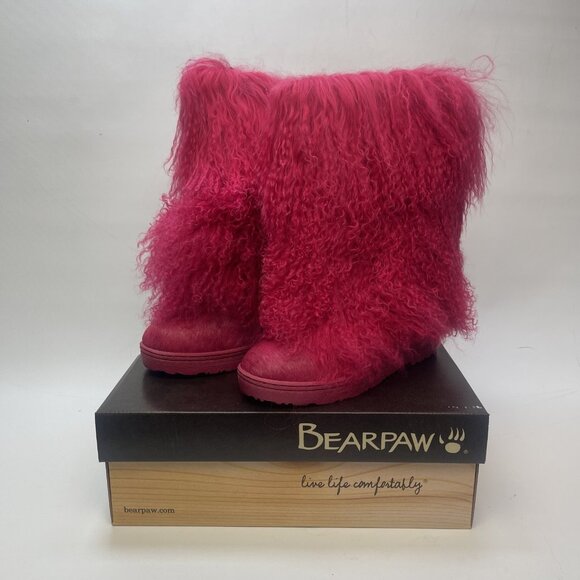 NEW BEARPAW Canada Boetis II Electic Pink Mongolian Sheepskin Fur Boots Sz 8 - Picture 1 of 11